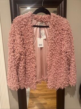 Women’s Pink Shaggy  Jacket — Open Front Cozy Layer